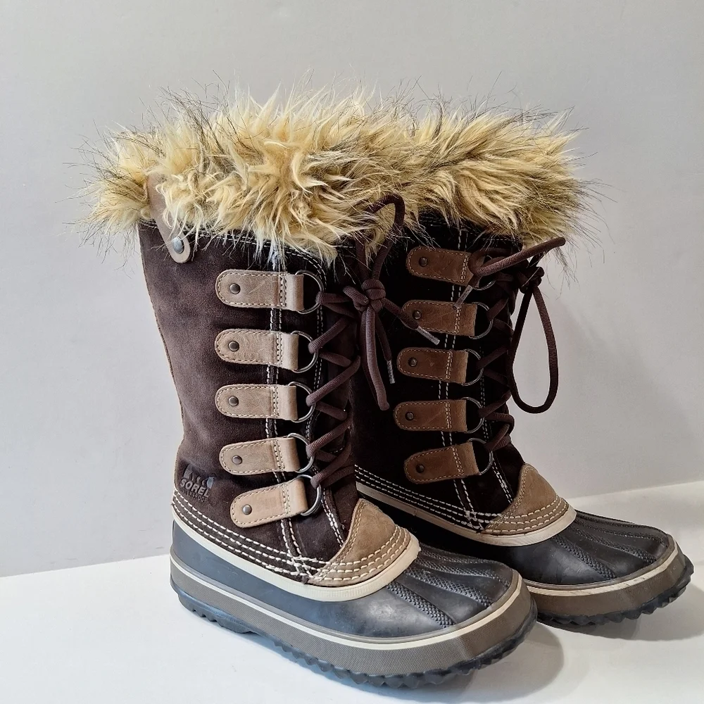 SOREL Women’s Joan of Arctic Suede Gorpcore Hawk Brown Dark Stone Boots Size 6